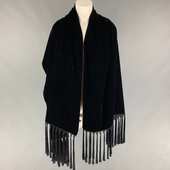 LORO PIANA Black Velvet Viscose Silk Fringe Scarf - Picture 1 of 5